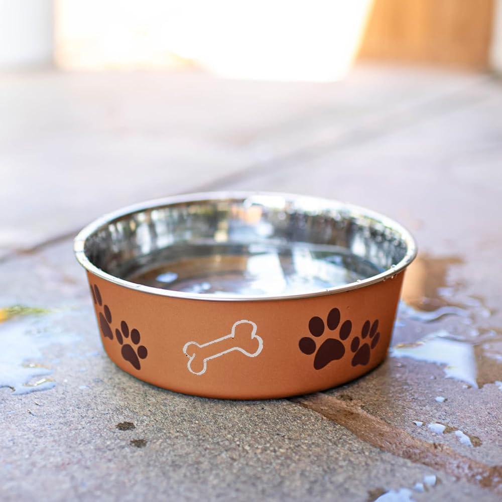 Loving Pets Bella Dog Bowls- Stainless Steel Dog & Cat Bowls - Spill Proof Dog Food Bowl, Cat Bowl, Puppy Essentials & Pet Supplies Great for Home & Travel (Small 10-20 lbs, Copper) 