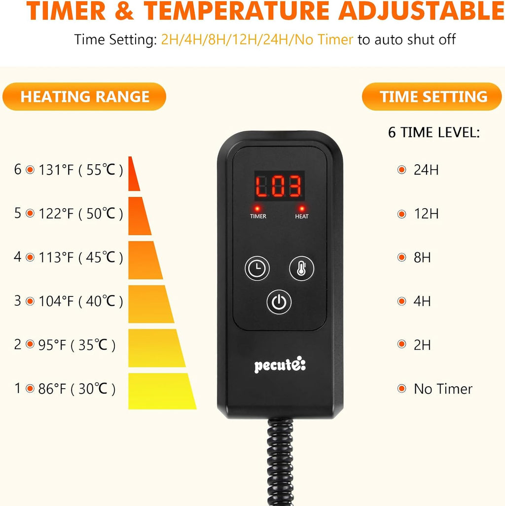 Pecute Pet Heating Pad, 6 Adjustable Temperature with Timer, 27.5" x 15.7"