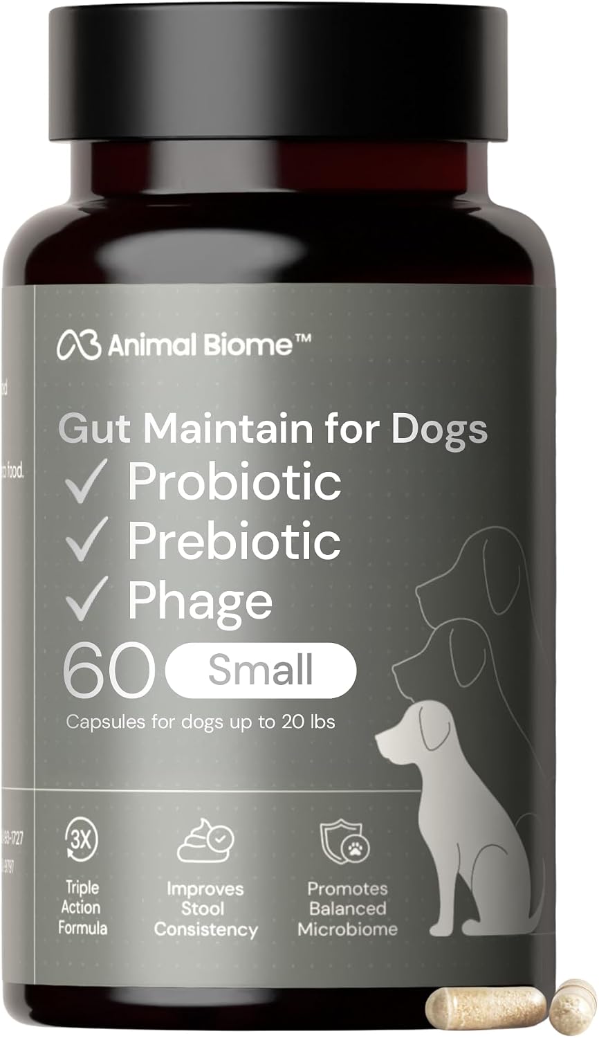 Animal Biome Small Dog Pre and Probiotics, S Boulardii, Gut Maintain, 60 Ct