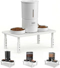 Raised Automatic Cat Feeder Stand for Double Bowl Feeders, Carbon Steel 14.57 x 9.25 in, 3 Adjustable Heights 4.13-5.71 in, Non-Slip, Fits Feeders & Water Dispensers, No-Drill (White)