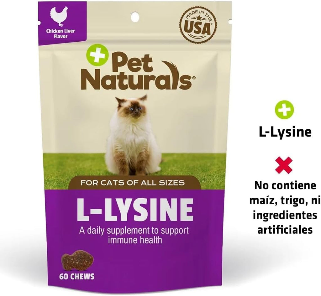 Pet Naturals Lysine for Cats,Chicken Flavor,60 Chews - Immune and Respiratory Support for Cats - No Wheat or Corn - Vet Recommended,(Pack of 2)