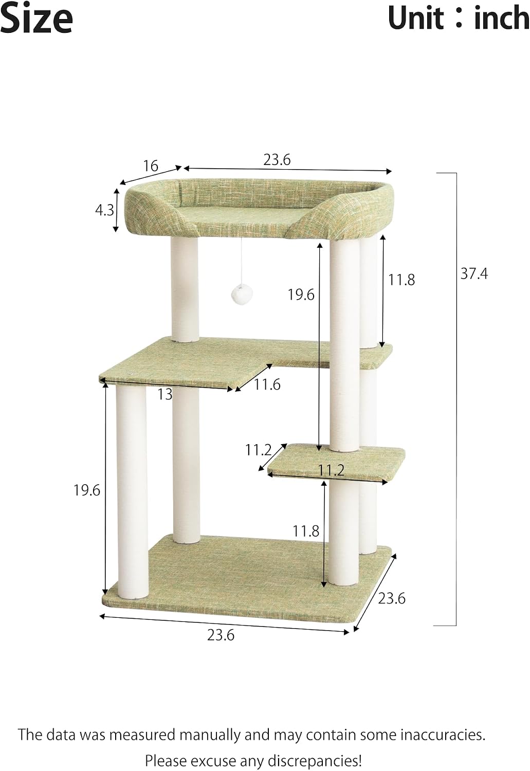 37.5" Cat Tree Tower for Large & Senior Cats, Low-Step Design