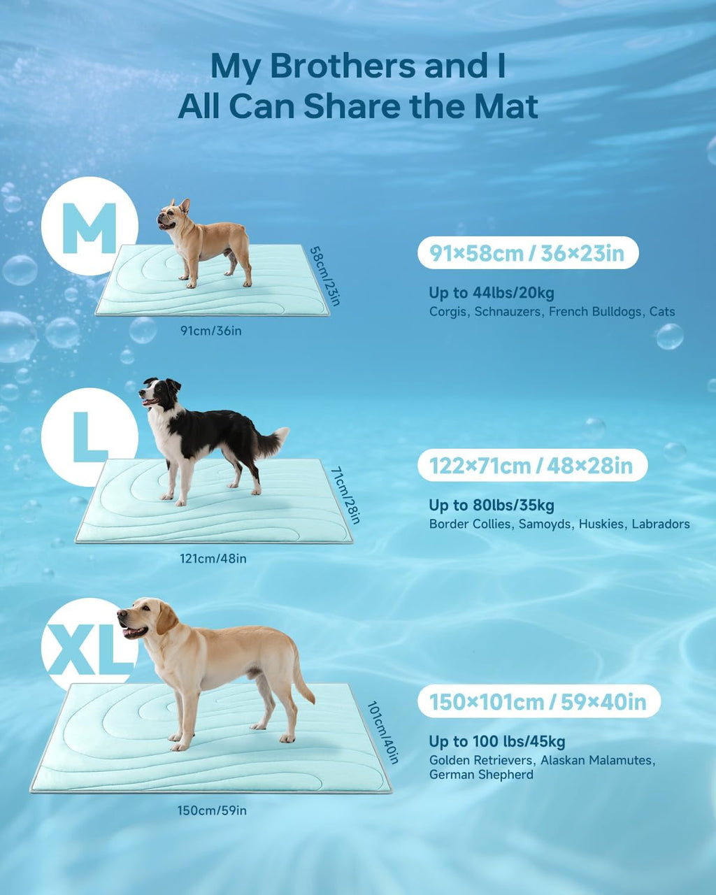 Cooling Mat for Dogs, 48" x 28" Washable Pet Cooling Pad, Large Dogs, Blue
