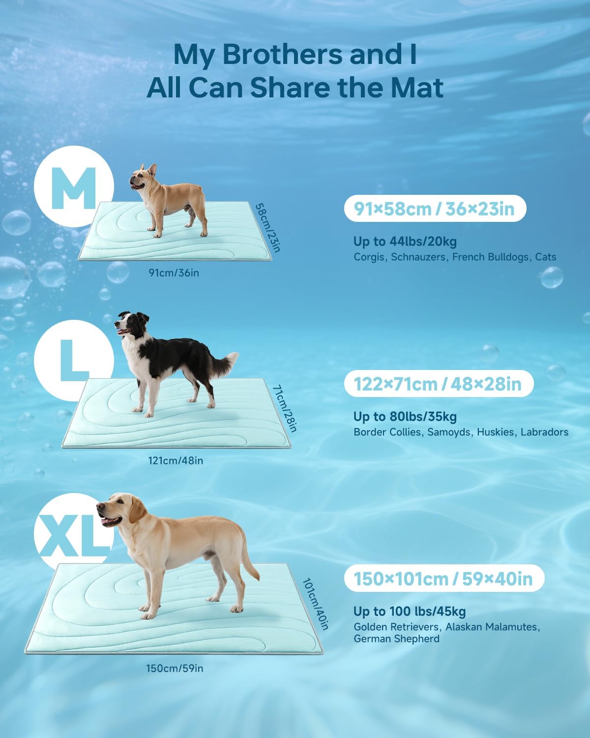 Cooling Mat for Dogs, 48" x 28" Washable Pet Cooling Pad, Large Dogs, Blue