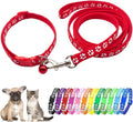 Red Dog Collar with Bells for Small Dogs, Puppy Collar and Leash Set Pawprint Adjustable Cat Collar with Bell for Tiny Little XXS XS Extra Small Breed Pets Dogs Kittens Girls Female