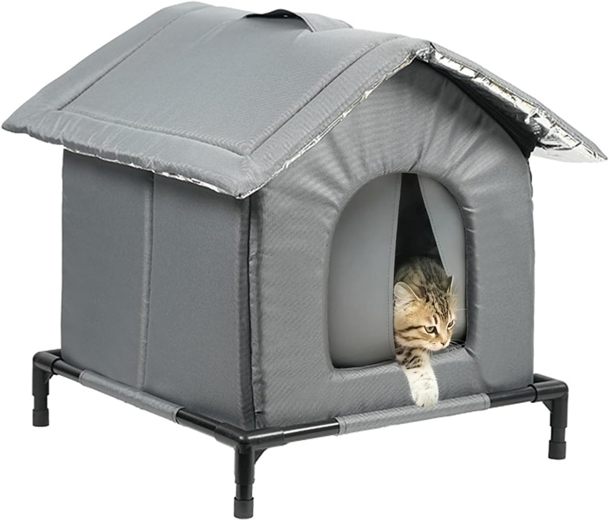 Outdoor Cat House, 2026 New Weatherproof Cat House with Plastic Board Accommodate 44lb, Warm Waterproof Feral Cat Dog Shelter, Large