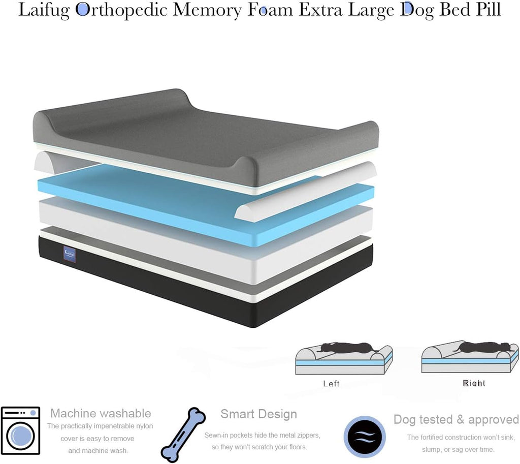 Laifug Orthopedic Dog Bed, Chocolate 50''x36''x10'', Memory Foam