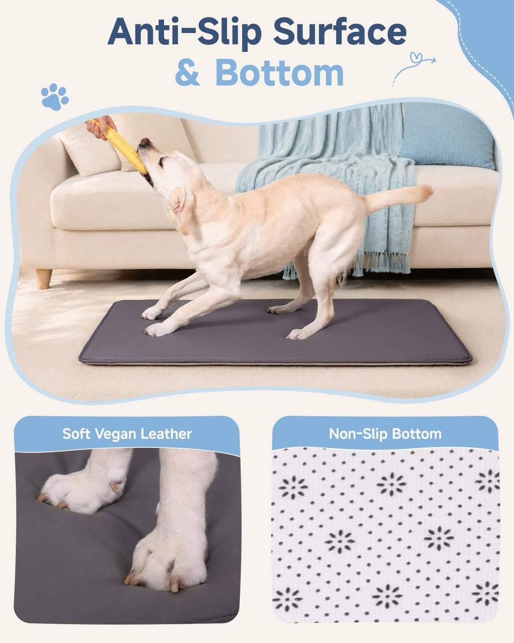 Waterproof Dog Crate Pad Bed, Wipeable Kennel Bed Mat, 35x22, Graphite Grey