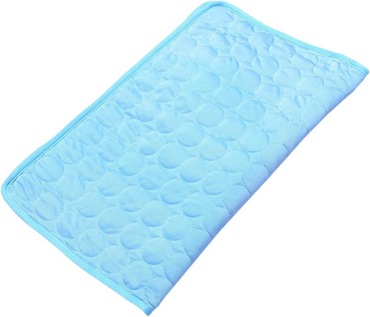 Wontee Dog Cooling Mat Pet Ice Silk Pad Washable Summer Sleeping Bed for Crate, Bed, Sofa, Indoor & Outdoor Floor, Car Seats (Blue + Grey, S)