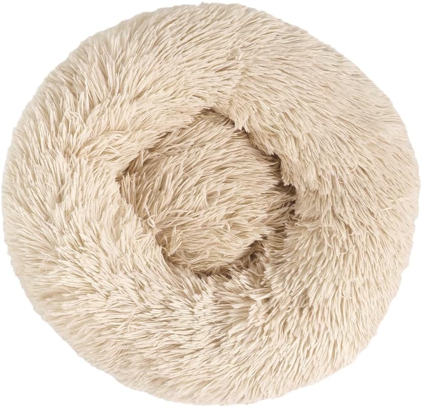 otoez Kitten Puppy Bed Extra Small XS Round Dog Cat Beds Anti Anxiety Plush Pet Calming Donut Bed with Non-Slip Waterproof Bottom, Washable (15.7", Taupe)