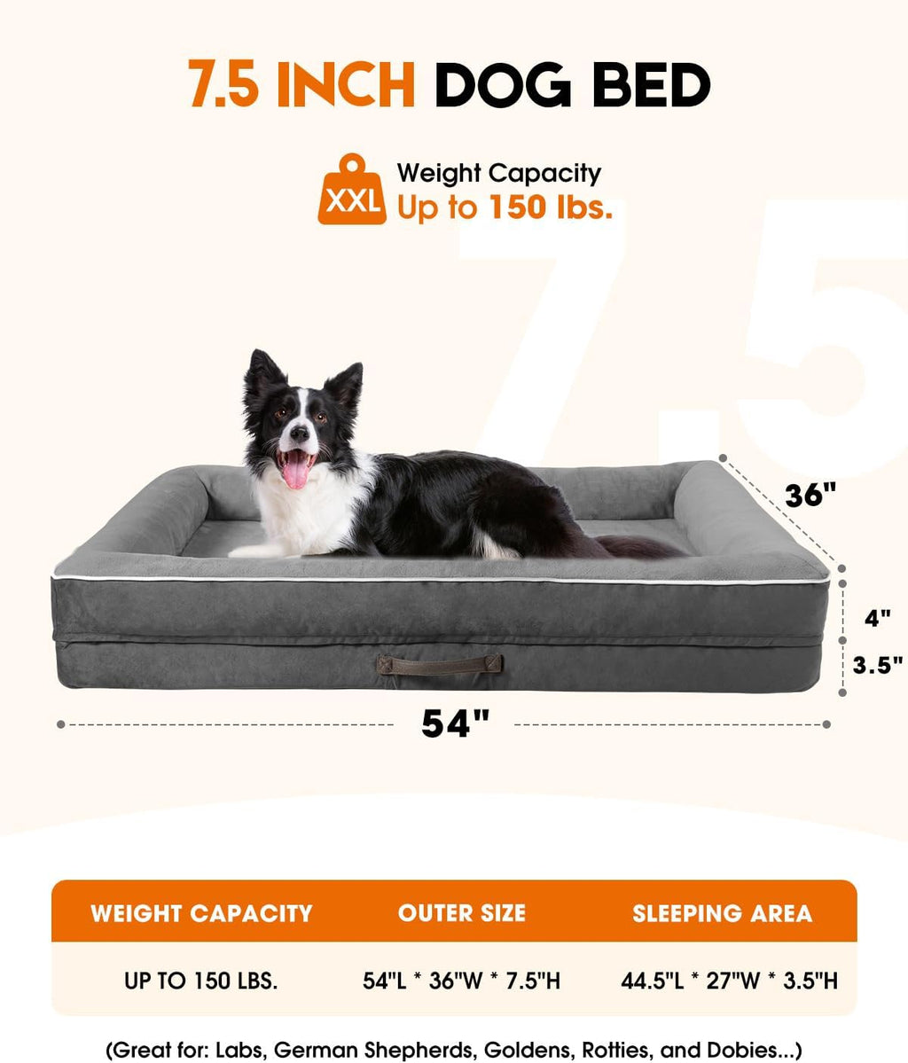 Upvilla Orthopedic Dog Bed XXL, Four-Sided Dog Sofa, Washable Cover, Gray
