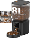 Automatic Dog Feeder with 2K Cameras - 8L/ 34 Cups Cat Food Dispenser for 2-18mm Dry Food, 2.4G&5G WiFi, Night Vision, 2-Way Talk, Up to 99 Portions 15 Meals Per Day, 10s Voice