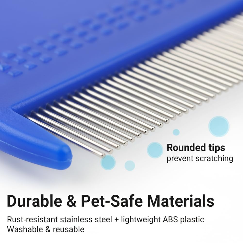 7PCS Pet Grooming Comb Set, Stainless Steel Flea Lice Tick Removal Combs