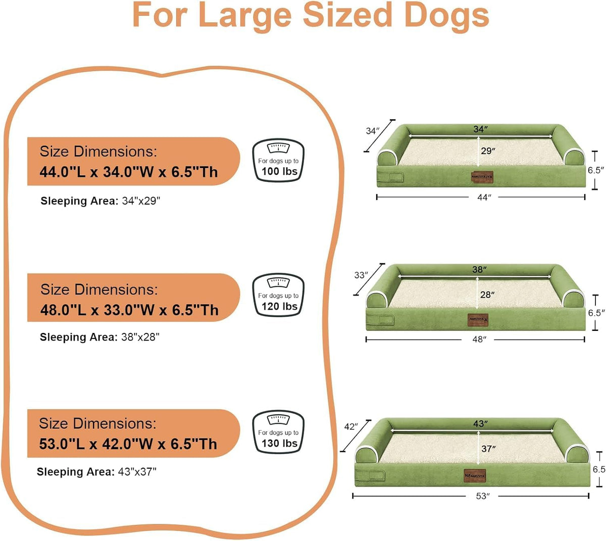 NANUYA Orthopedic Dog Bed for XX-Large Dogs, 44 x 34 Inch, Grass Green