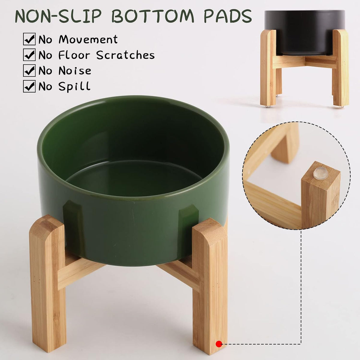 Petygooing 28 OZ Elevated/Raised Ceramic Dog Bowl for Small and Medium Breeds, Dog Food Water Dish with Stand,Pet Feeding Bowl Anti Slip Rubber for Small and Medium Dogs (3.6 Cups) Rust Green