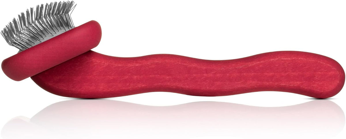Chris Christensen Mark II Slicker Brush, Groom Like a Professional, Stainless Steel Pins, Lightweight Beech Wood Body, Ground and Polished Tips, Red Small 