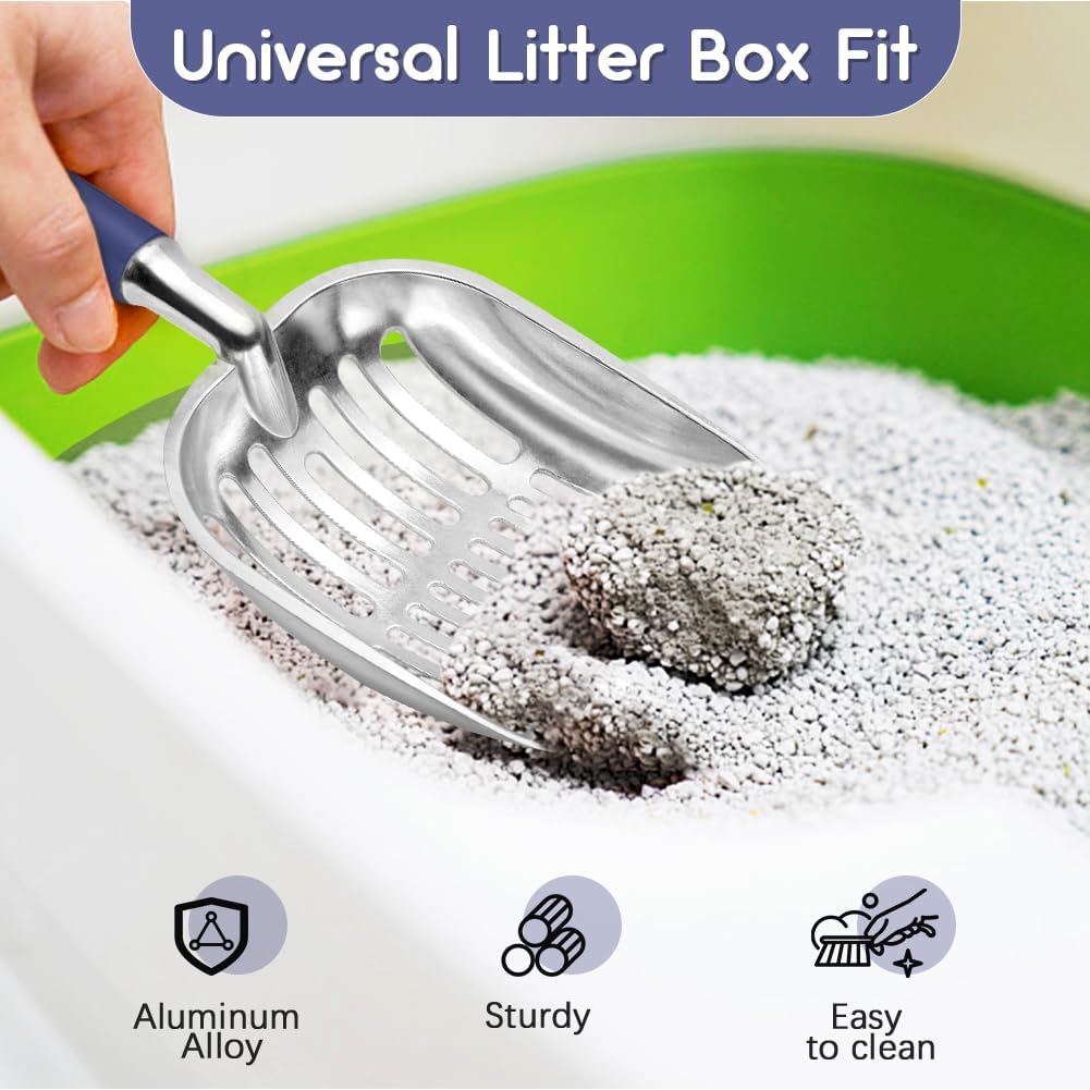 Showvigor Cat Litter Scoop, Metal Cat Scooper, Plastic Handle Scoop, Sifting Shovel – Heavy Duty Aluminum Alloy Litter Box Scoop with Deep Mesh, Design for Easy Waste Removal and Cleaning(Deep Blue)