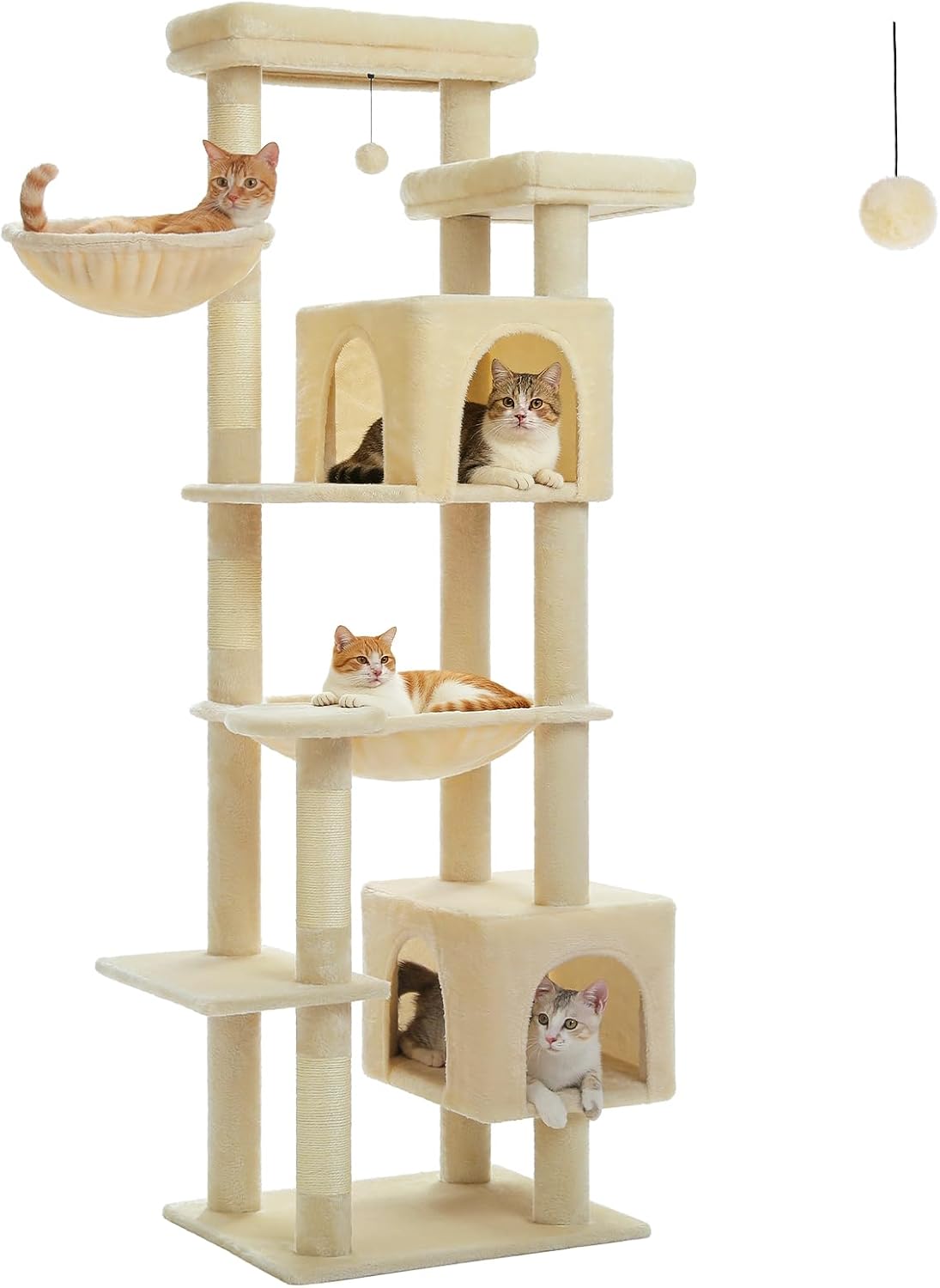 69" Tall Cat Tree for Indoor Cats Large Adult, Multi-Level Cat Tower
