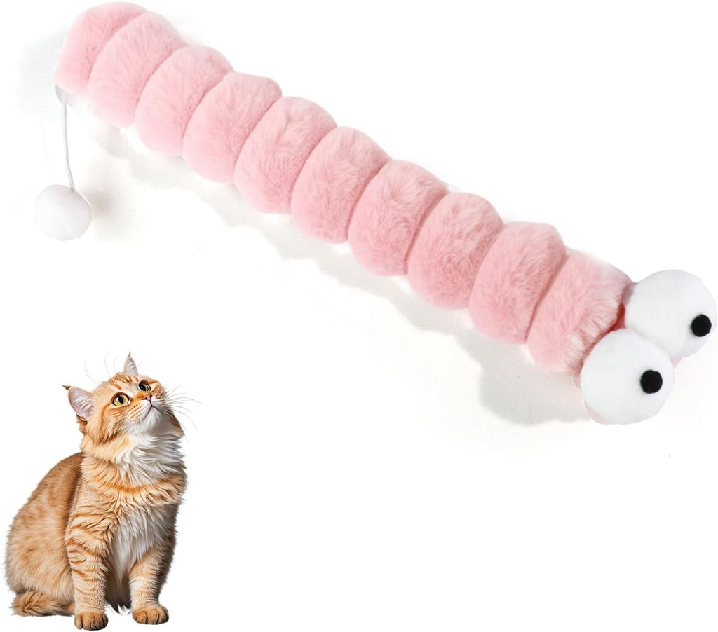 Andiker Catnip Toys for Cats, Cute Caterpillar Design Cat Pillar with Pompom Ball Cat Kicker Toy Containing Catnip Silvervine Galls Fruit Interactive Cat Toys for Indoor Cats (Pink)