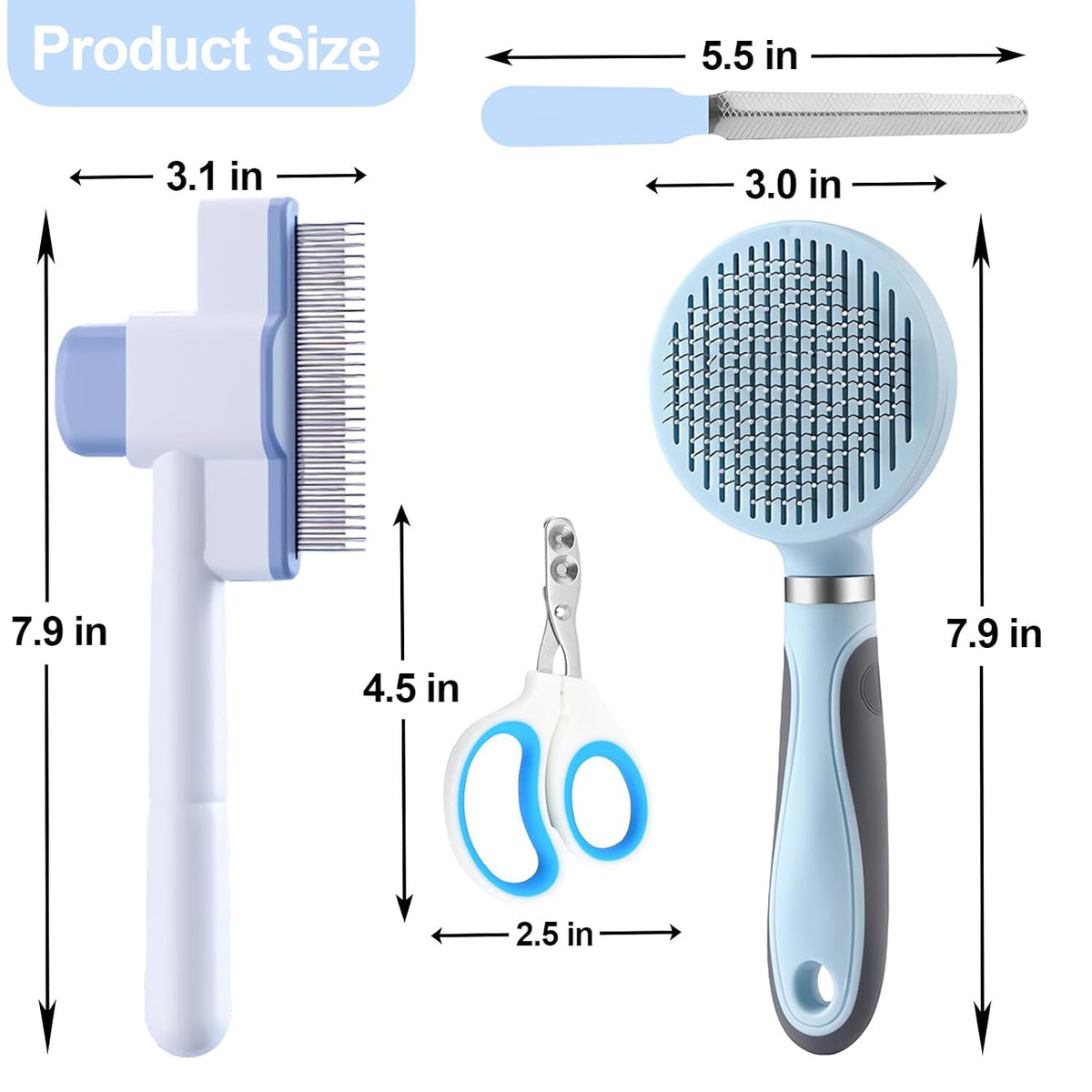 Cat Grooming Kit, 4-in-1 Cat Grooming Tools with Cats Brush, Flea Comb, Nail Clipper & Trimmer - Deshedding & Dematting for Pets Hair and Paws, Pet Shedding Set for Indoor Dogs & Cats (Blue)
