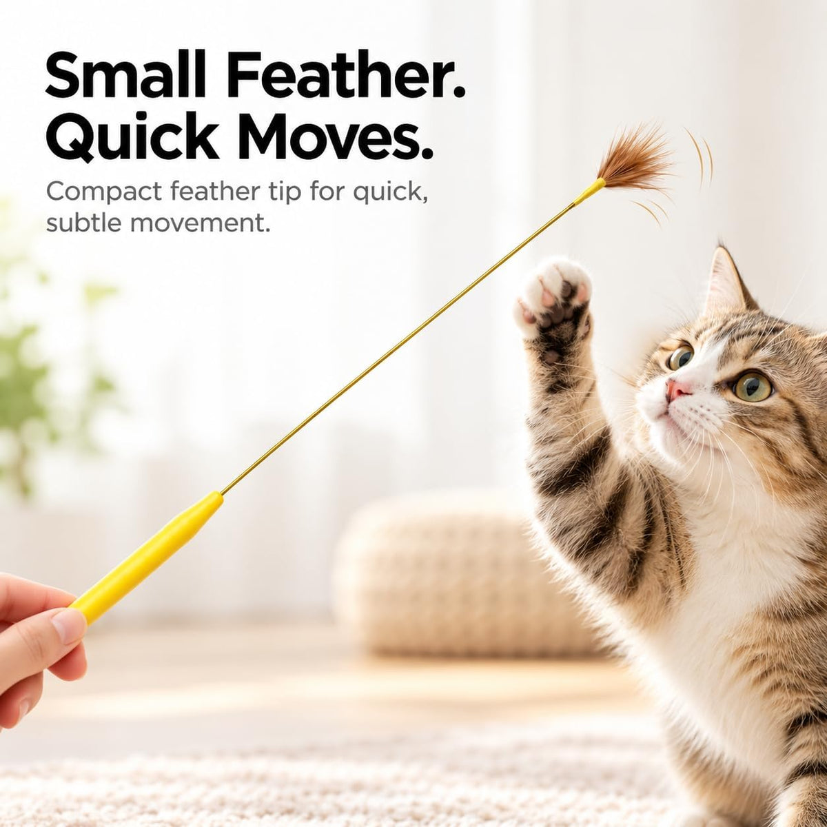 Cat Teaser Wands 2 Pack, Mini Natural Feather Cat Toys