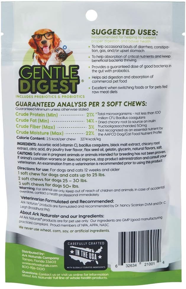 Ark Naturals Gentle Digest Prebiotic & Probiotic Soft Dog Chews, 2 Pack