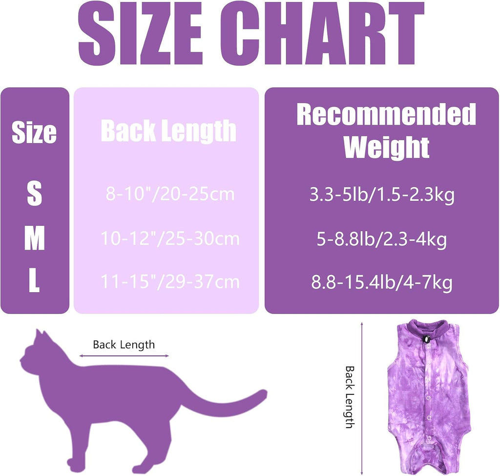 Cat Recovery Suit for Male and Female Surgical Post Surgery Soft Cone Onesie Tie Dye Cats Shirt Clothes Neuter Licking Protective Diapers Outfit Cover Kitten Spay Collar Alternative(Purple, M)