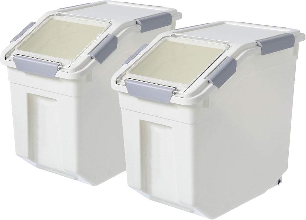HANAMYA 10 Liter / 20 lbs Rice Storage Container with Measuring Cup, BPA free, For Rice | Grain | Pet Food | Flour, 2 count, White