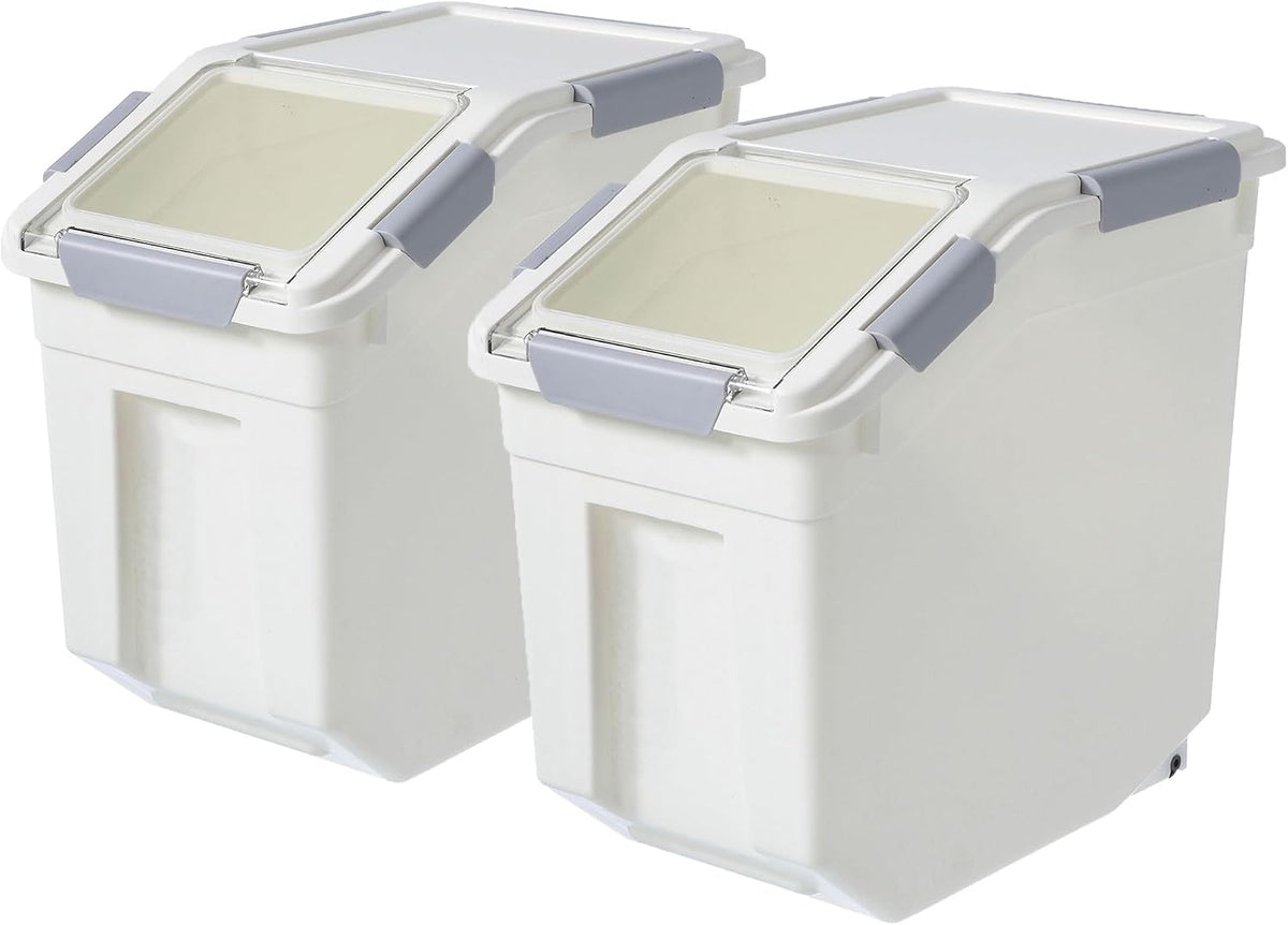HANAMYA 10 Liter / 20 lbs Rice Storage Container with Measuring Cup, BPA free, For Rice | Grain | Pet Food | Flour, 2 count, White