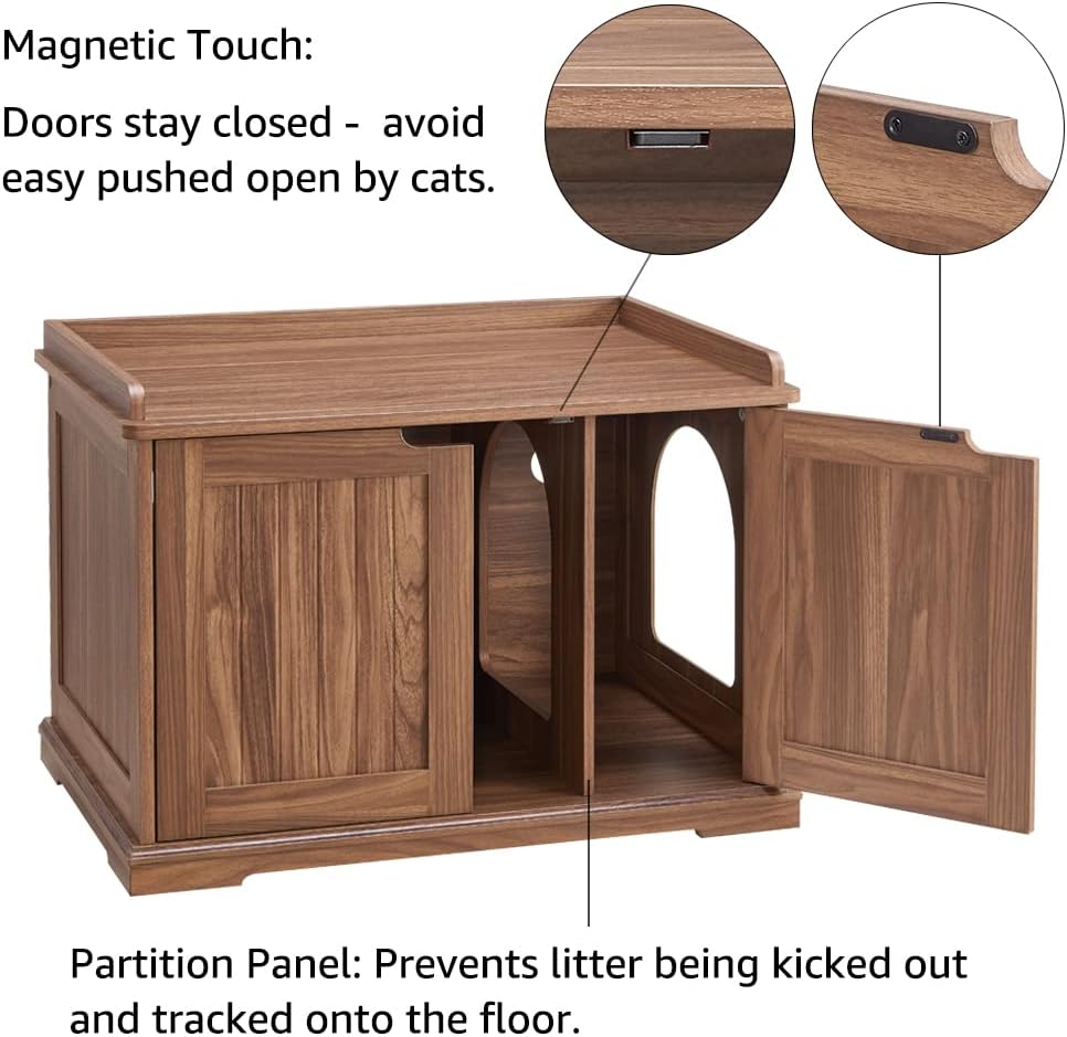 unipaws Cat Litter Box Enclosure Furniture, Hidden Litter Box Cover