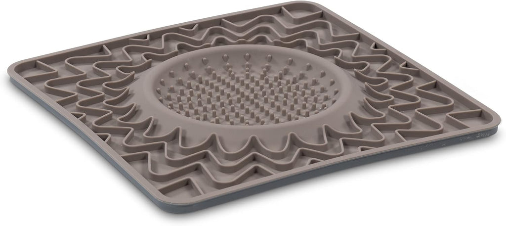 Messy Mutts Framed Lick Bowl Mat, 9.5 Inch, Center Bowl, Grey