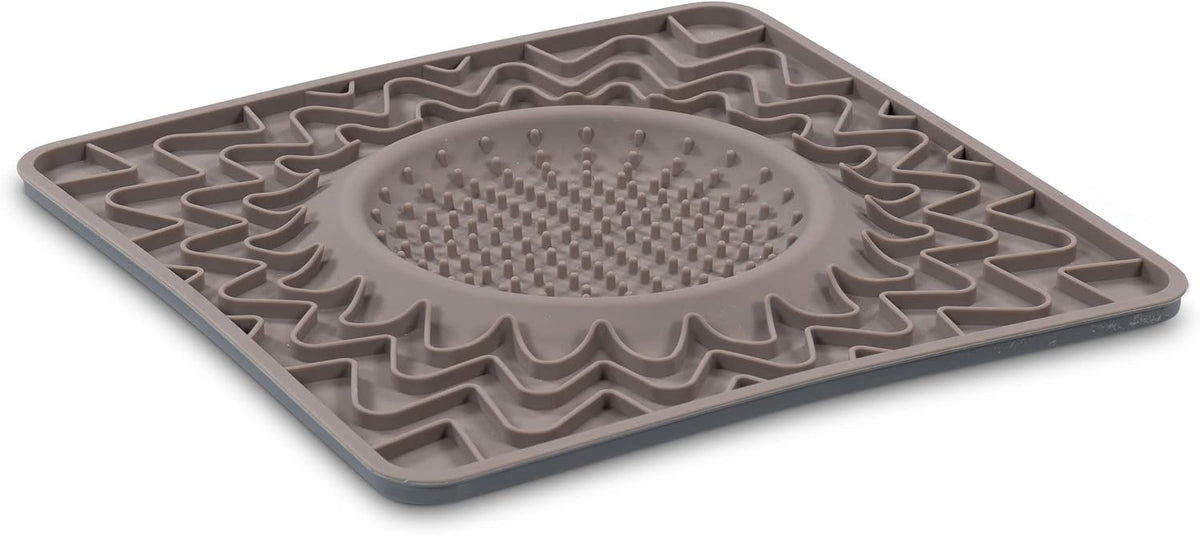 Messy Mutts Framed Lick Bowl Mat, 9.5 Inch, Center Bowl, Grey