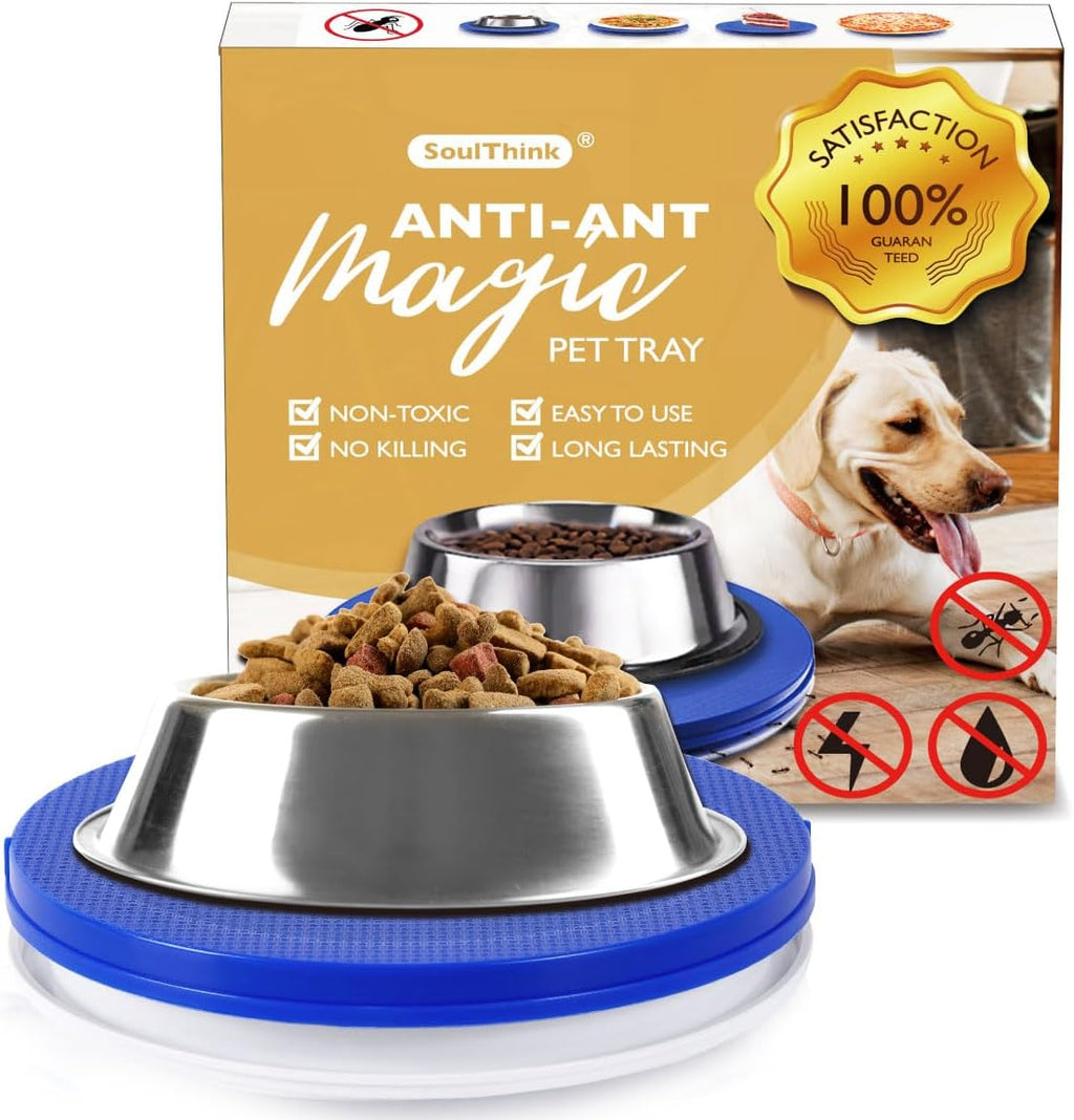 SoulThink® Ant Proof Cat Dog Bowl Tray - New Innovation Anti Ant Pet Food Dish Indoor No Chemical No Water Needed Different from Traditional Trap (Royal Blue) 