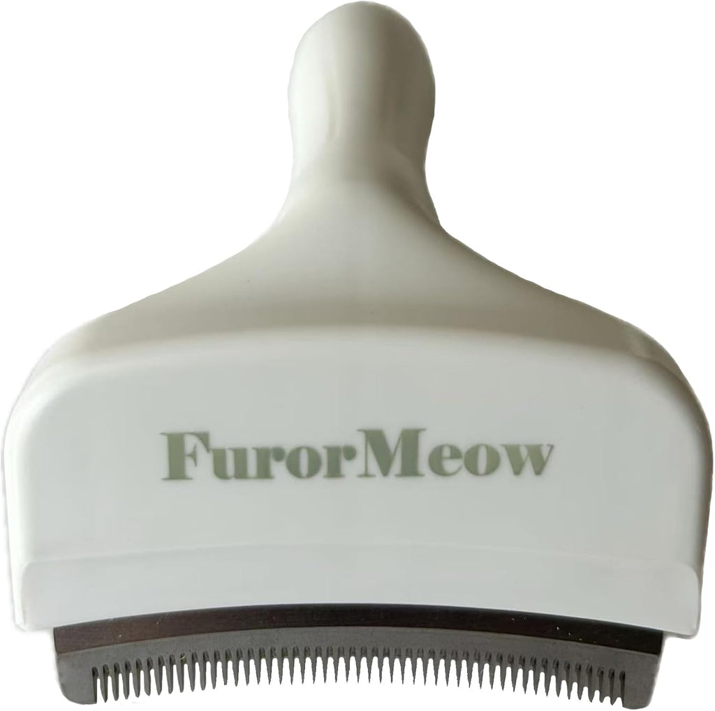 Pet Deshedding Tool with Curve Blade, Cat Grooming Brush, Tight V-shaped Teeth Shedding Comb for Cat and Small Dog (White, Small)