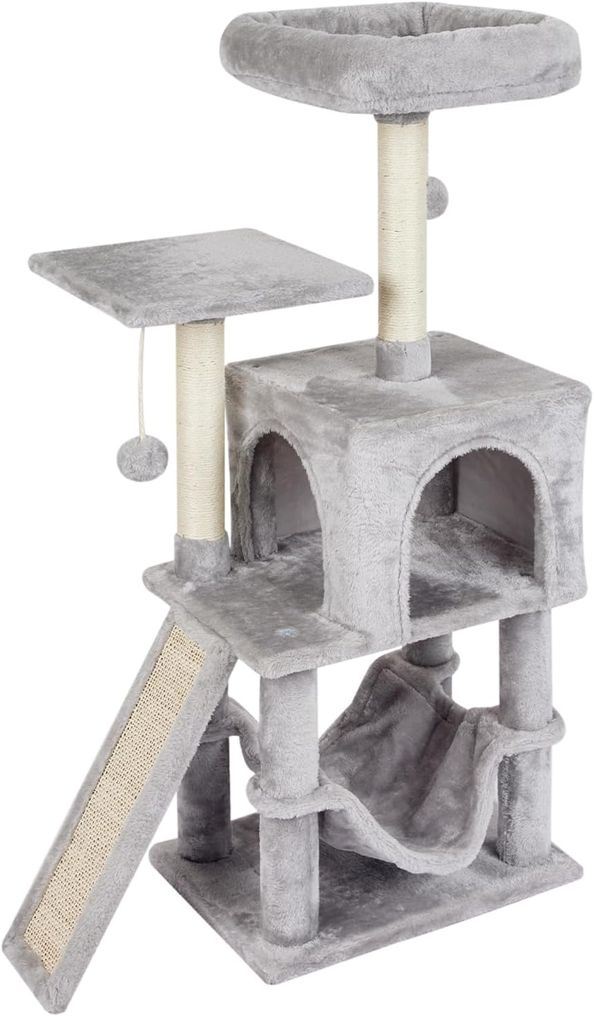Cut Cat Tree Cat Tower Condo with Hammock Kittens Scratching Post Grey