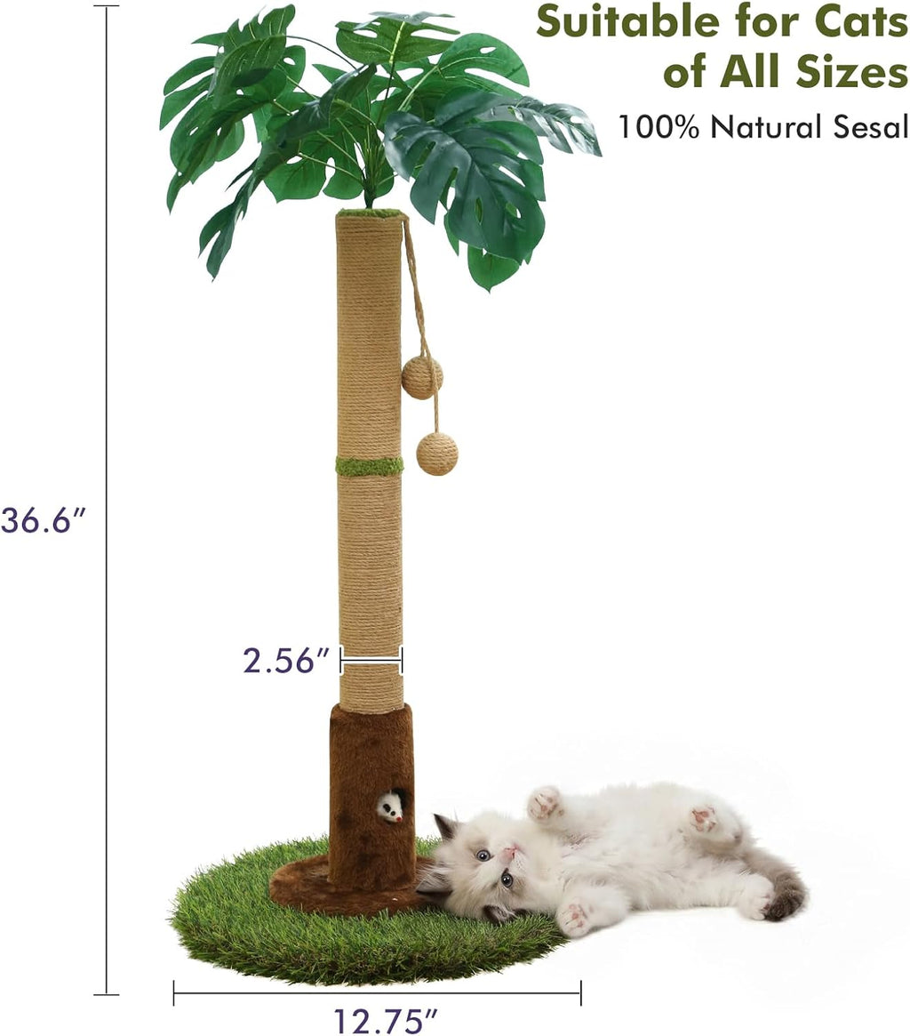 Woochpet 35" inch Cat Scratching Post,sisal cat Scratcher Tree with Leaves