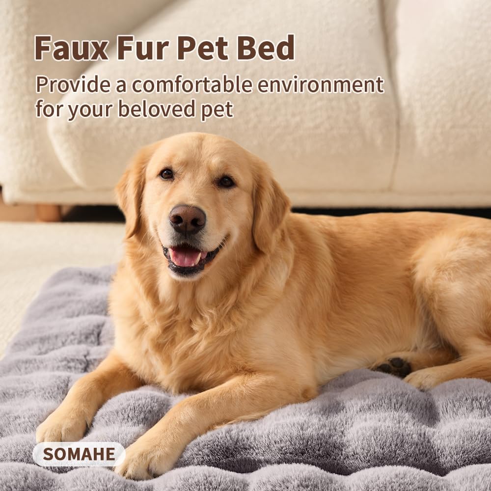 SOMAHE Plush Dog Bed Mat, Machine Washable, Large 35x27 Dark Grey