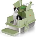 Stainless Steel Cat Litter Box with Lid, Flip-Top XL Large, Green