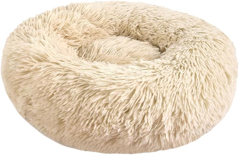 otoez Kitten Puppy Bed Extra Small XS Round Dog Cat Beds Anti Anxiety Plush Pet Calming Donut Bed with Non-Slip Waterproof Bottom, Washable (15.7", Taupe)