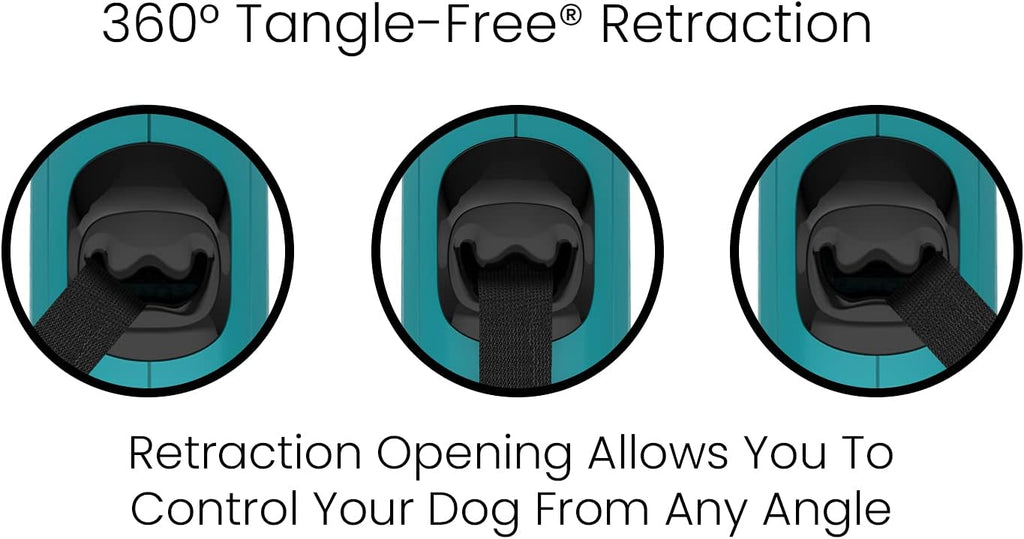 TUG Monochrome 360° Tangle-Free Retractable Dog Leash | 16 ft Strong Nylon Tape (Small, Aqua)