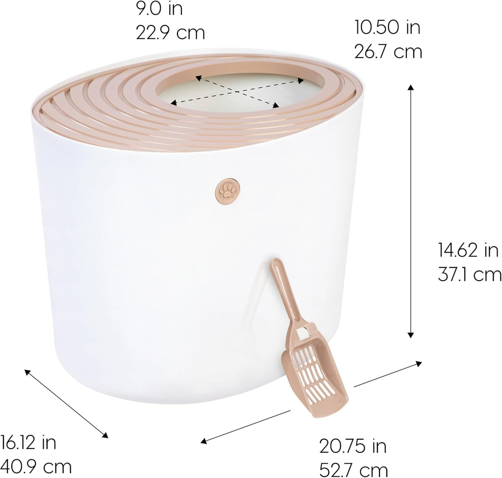 IRIS USA Large Top Entry Cat Litter Box, Hooded Privacy, Beige/White | Multi-Cat Households, Enclosed Top Access, Protected Interior, Mess Containment System, Odor Trapping, Reduced Tracking
