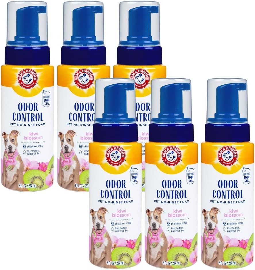 ARM & HAMMER Odor Control No-Rinse Dog Foam, Kiwi Blossom, 8 Fl Oz, 6-Pack