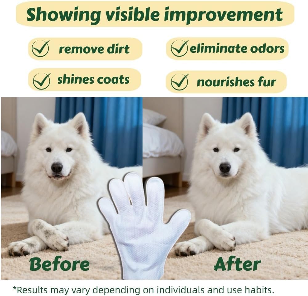 20-Pack Extra Thick Pet Cleaning Glove Wipes with Lid | Value Pack Dog & Cat Grooming Gloves | Rinse-Free Bath Wipes with Coconut, Aloe & Jojoba for Odor Control & Daily Care