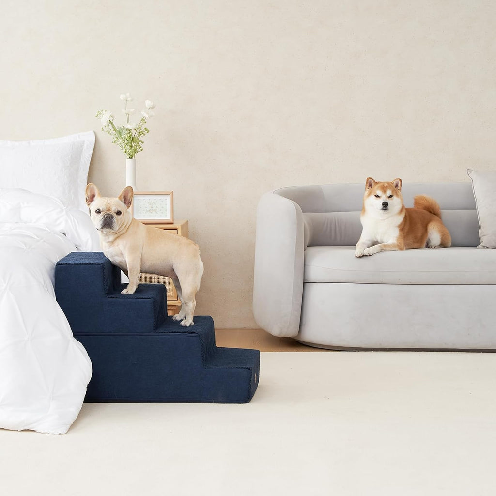 EHEYCIGA Dog Stairs for Bed 20" H, 4-Step Extra Wide Dog Steps, Navy
