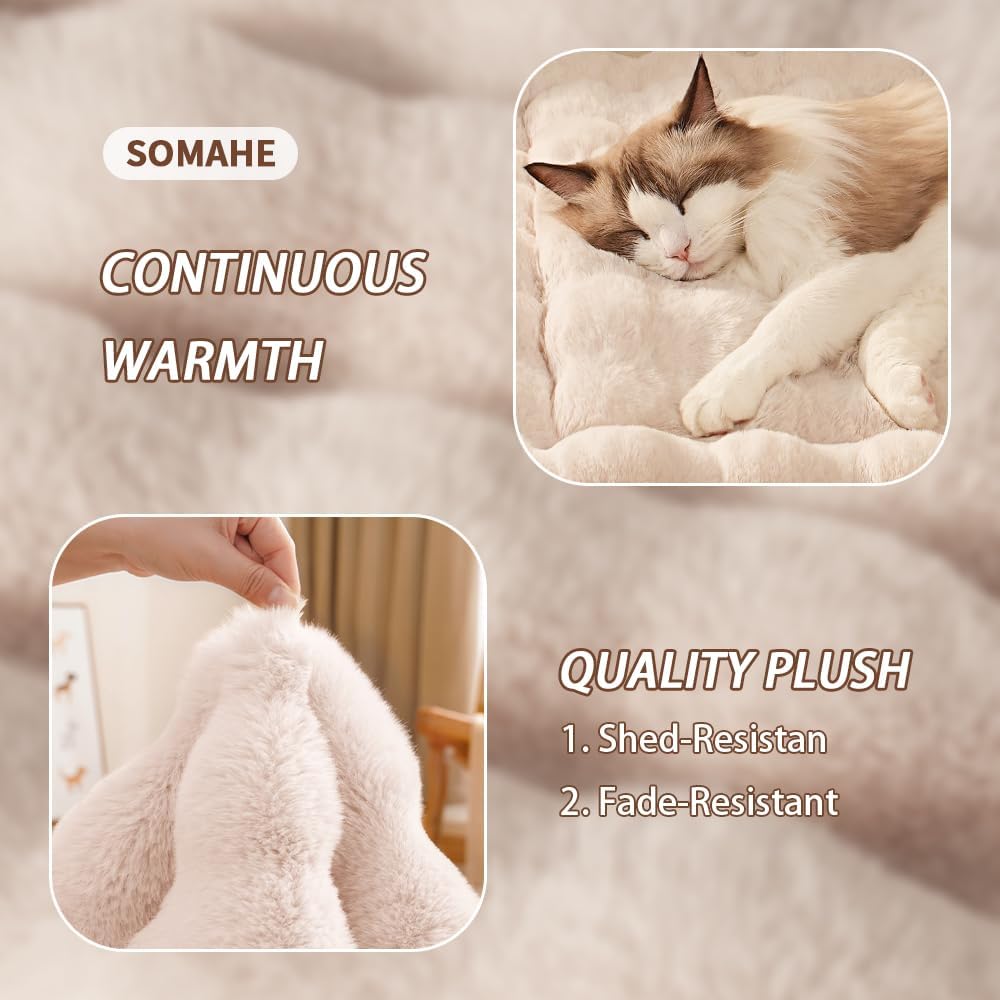 SOMAHE Soft Plush Cat Bed Mat, Machine Washable, Small 23x15 Milky White