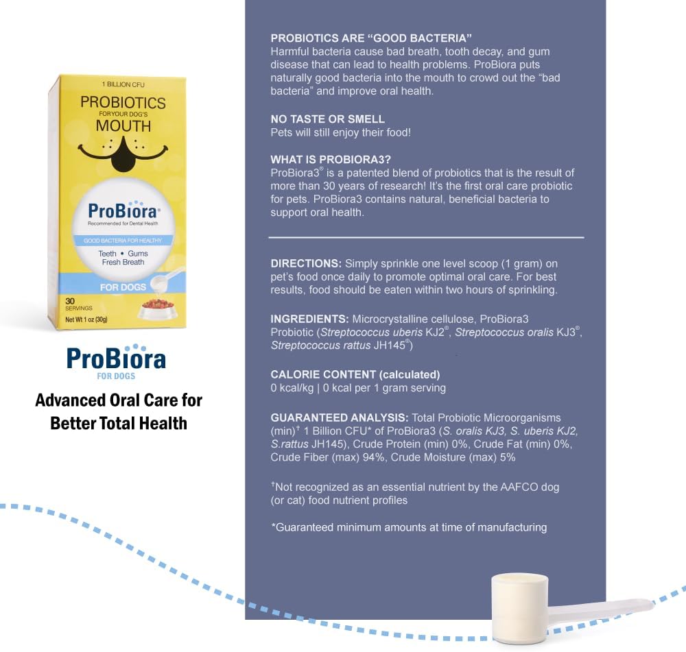 Probiora for Dogs | Dog Probiotic Supplement for Oral Care | Pet Probiotics to Reduce Bad Breath | Dog Nutritional Supplement for Dental Health | 30 Servings (30 Servings (Pack of 3), Jar)