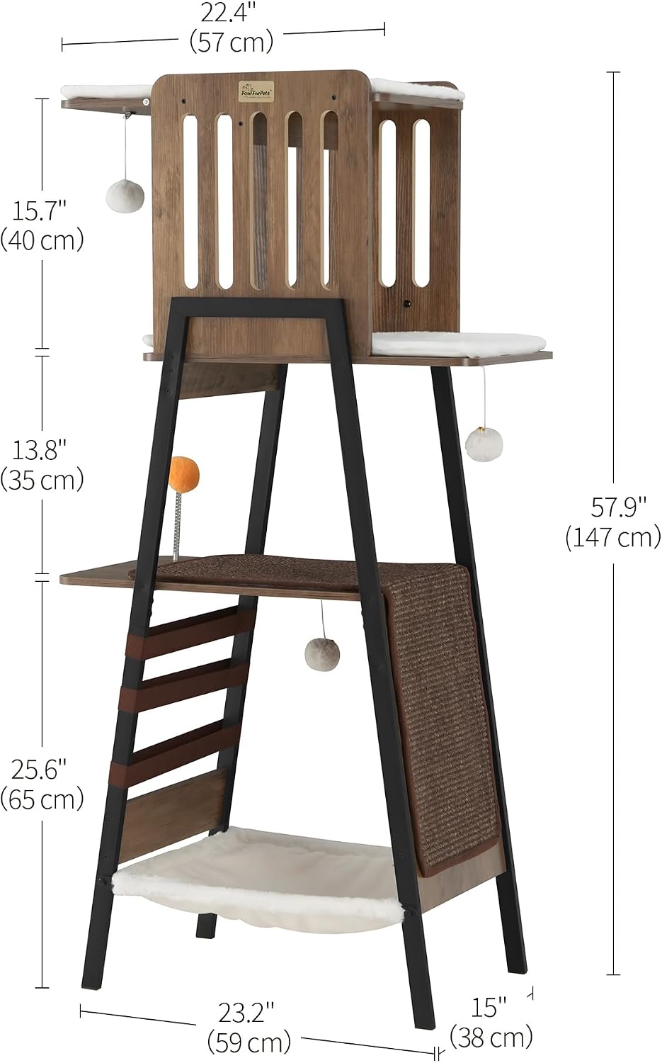 FourFurPets Modern Cat Tree, 58-Inch Cat Tower for Large Cats, Big Hammock
