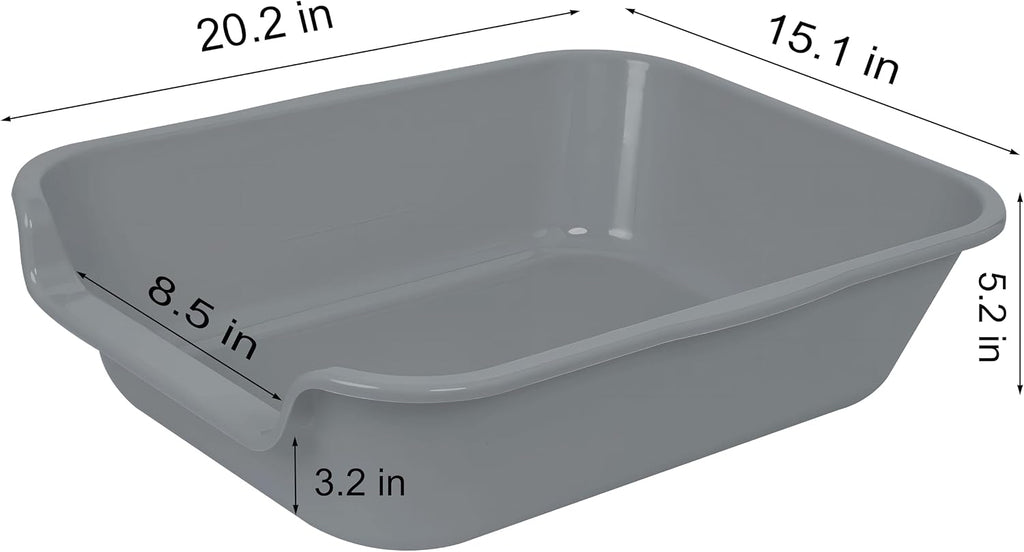 Extra Large Low Entry ABS Cat Litter Box, Grey, 20" L x 15.5" W, 2 Pack | Durable low entry litter box, non-stick, odor-free, ideal for seniors, kittens, rabbits, large cats and multi-pet homes.