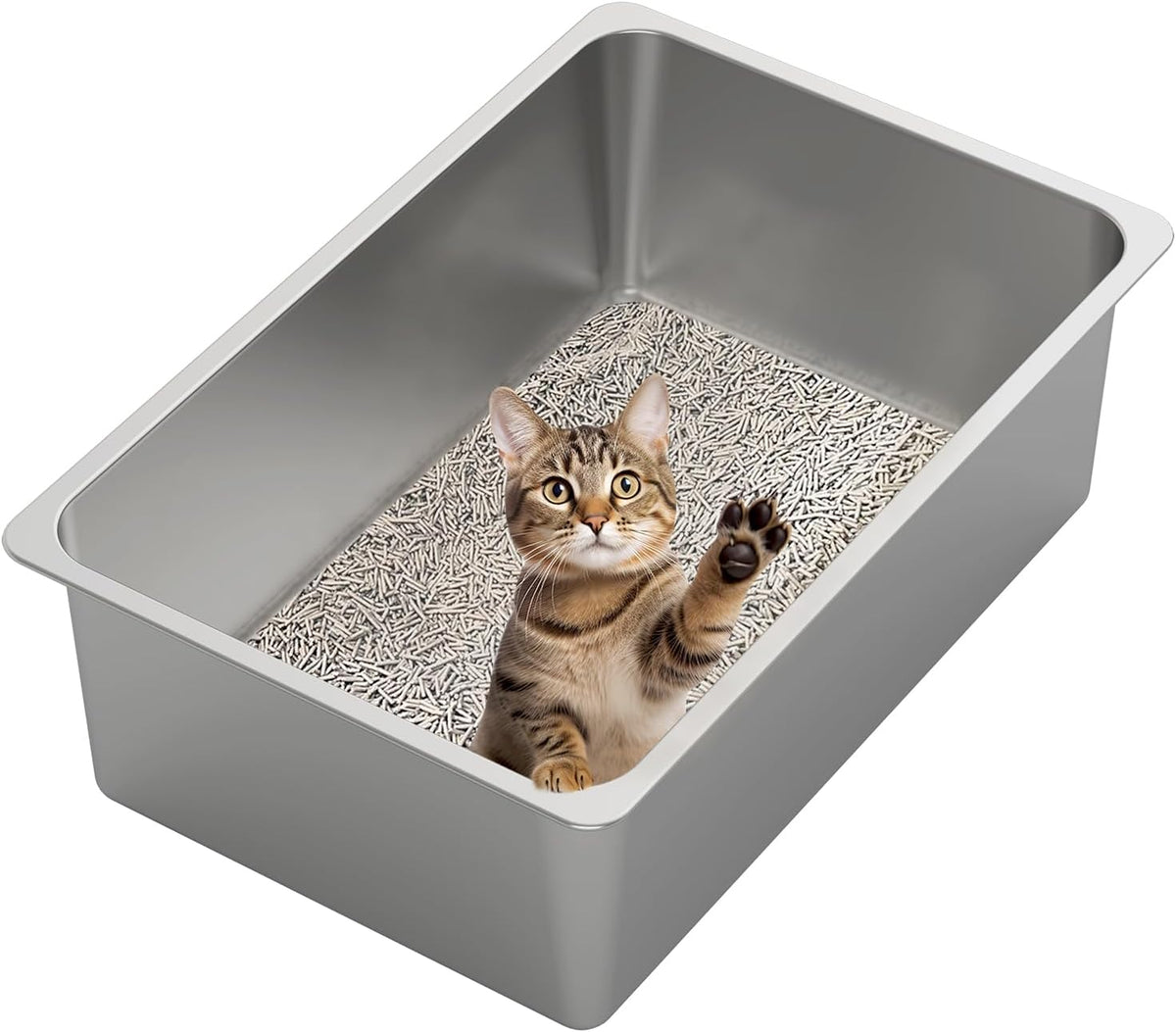 Kirecoo XXL Stainless Steel Cat Litter Box High Sided, Non-Stick | Solid Metal Box, Odor Free, Non Stick, Rust Proof, Easy to Clean, Ideal for Cats, Kittens, Multi-cat & Rabbits, Indoor Use