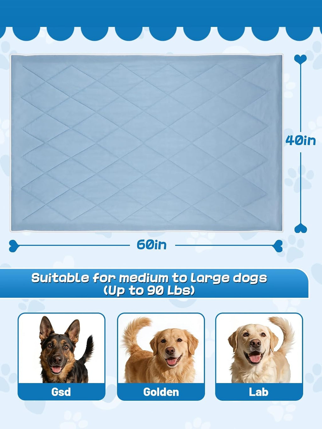 40x60in Cooling Blanket for Dogs - Machine Washable Blanket with Q-MAX>0.4